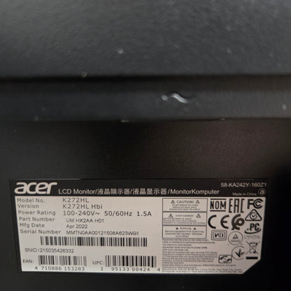 Acer 27" K272HL FHD LCD IPS Display Monitor