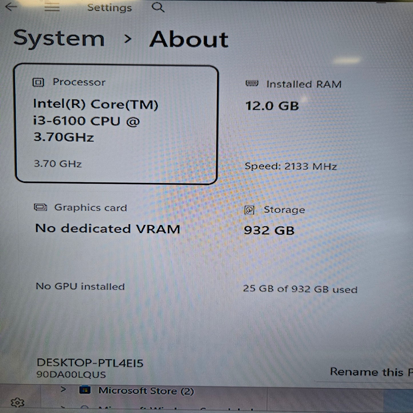 Lenovo 90DA 90DA00LQUS Core i3-6100 3.70GHz 12GB RAM 1TB HDD