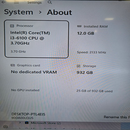 Lenovo 90DA 90DA00LQUS Core i3-6100 3.70GHz 12GB RAM 1TB HDD